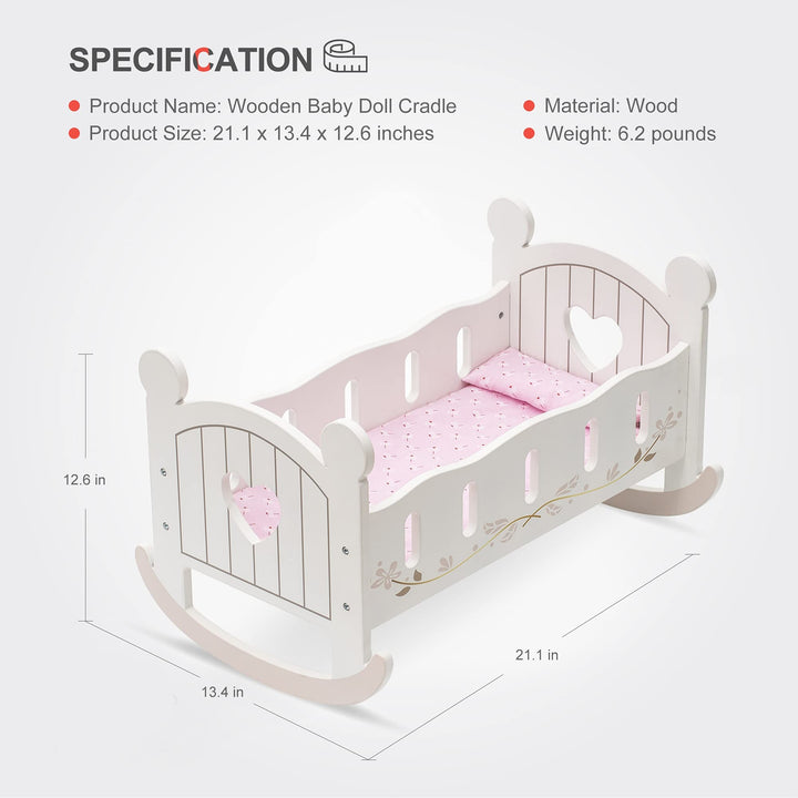 🌟Wooden doll rocking cradle – Gentle and smooth movement, high quality wood, safe and sturdy, perfect for baby to play with dolls every day🌟 (Free shipping🚚)